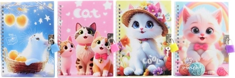 Cuaderno con candado y motivo de gatito - 1 unidad