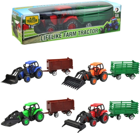 Tractor agrícola con cargador frontal y remolque 9 cm en caja - 1 unidad