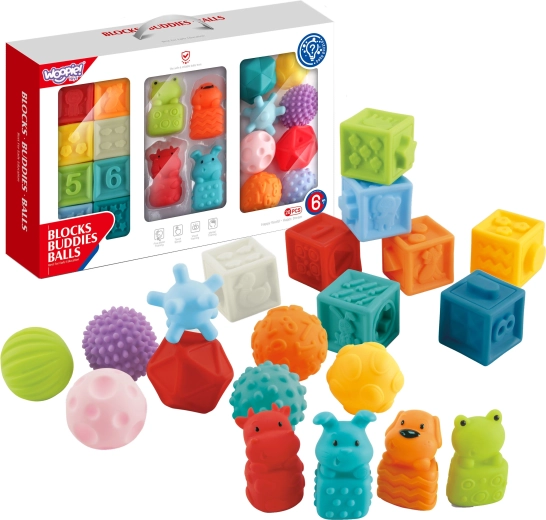 Woopie Baby cubos sensoriales con pito – aprendizaje de conteo, 20 piezas