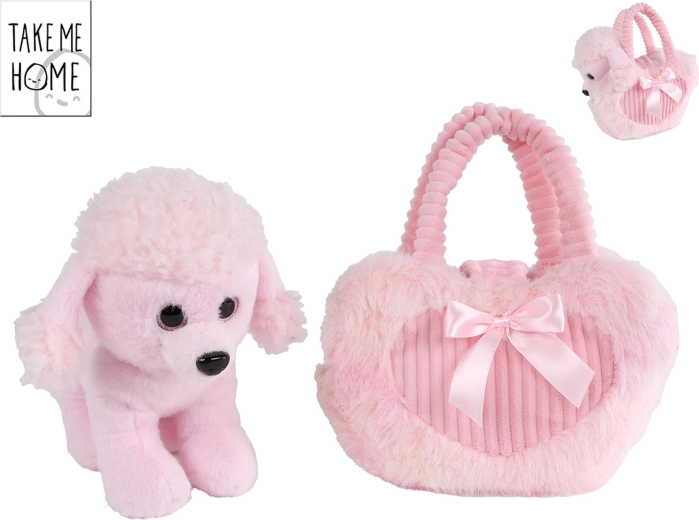 Take Me Home caniche de peluche con bolso de transporte rosa 33 × 30 cm