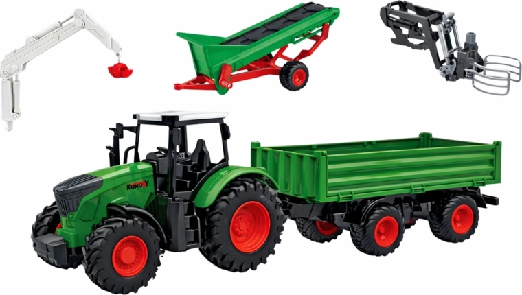 Tractor con remolque y cinta transportadora funcional