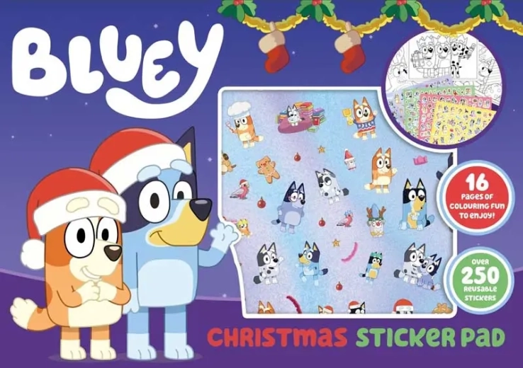 Set de dibujos navideños para colorear con pegatinas de Bluey