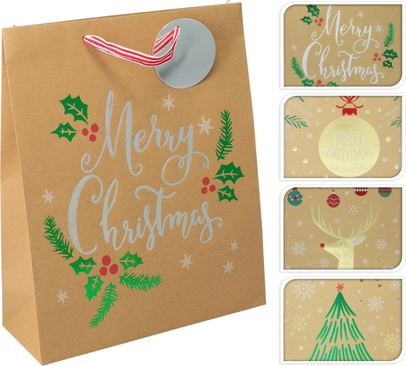 Bolsa de regalo navideña L 32 × 26 × 10 cm – mix de decoraciones