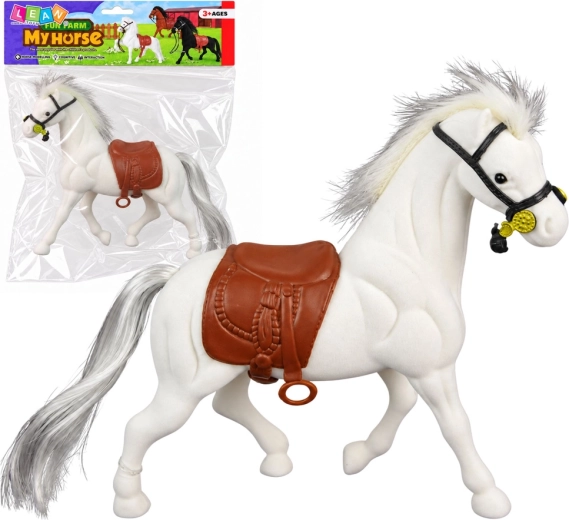 Figura de caballo blanco con silla marrón – granja