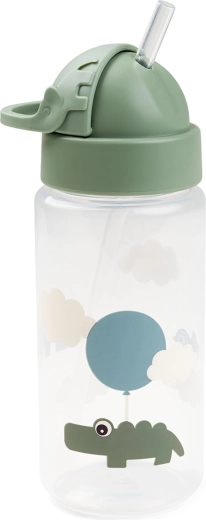 Botella Done by Deer con pajita Happy clouds verde 350 ml