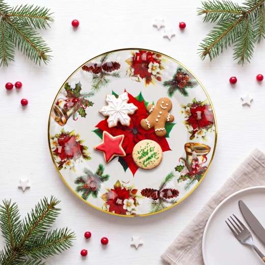 Plato de plástico navideño con motivo de estrella navideña, 37,5 cm