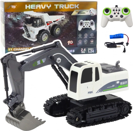 Excavadora de orugas RC 1:24 con luces y sonidos HEAVY TRUCK – blanca