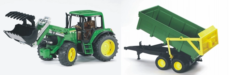 Tractor Bruder John Deere 6920 con pala y remolque