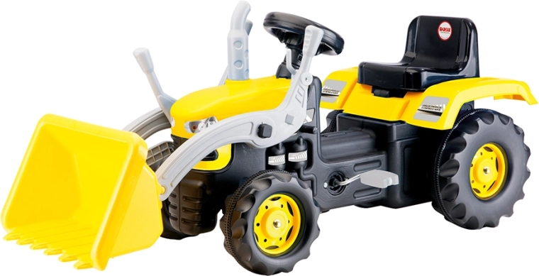 Gran tractor de pedales con excavadora amarillo