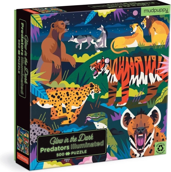Puzzle Mudpuppy Depredadores – brilla en la oscuridad, 500 piezas