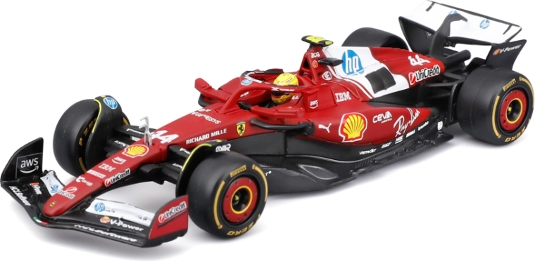Modelo Bburago Fórmula 1 Ferrari SF-25 2025 Lewis Hamilton 1:43 en caja acrílica