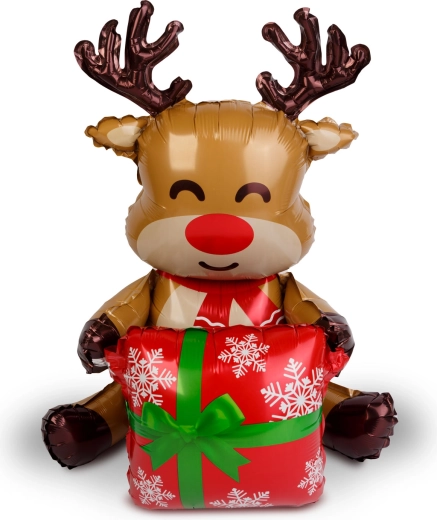Globo navideño de foil con forma de reno y regalo, 60 x 65 cm