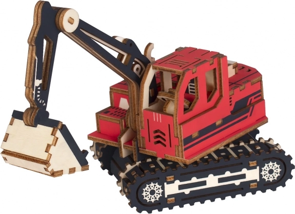 Puzzle 3D de madera excavadora roja