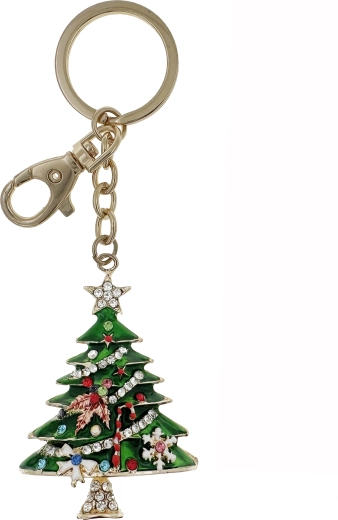 Llavero dorado con colgante de árbol de Navidad