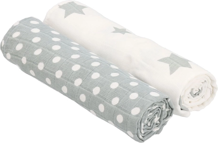 Toallas tetra de tela New Baby Softy 90 × 110 cm, gris‑blanco, 2 uds