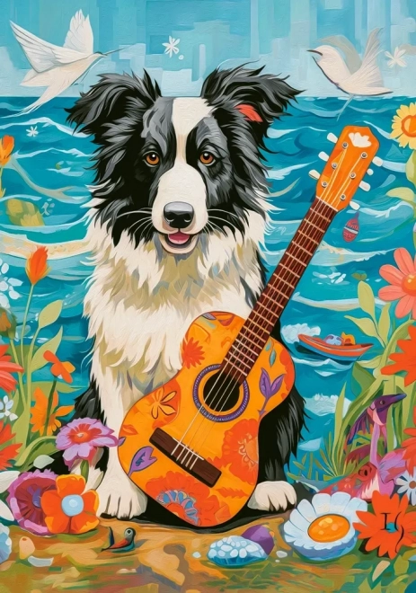 Puzle de 500 piezas: perro collie con guitarra