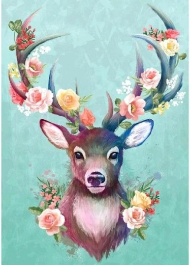 Pintura de diamantes – cervatillo con cornamenta floral 30 × 40 cm