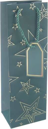 Bolsa de papel de regalo para vino con motivo de estrella verde 12 × 9 × 36 cm