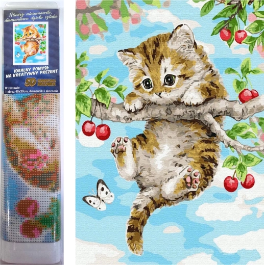 Norimpex pintura con diamantes Gatito en cereza 30 × 40 cm