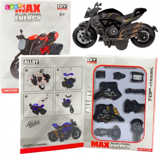 Modelo metálico de motocicleta para montar 1:14 negro‑dorado