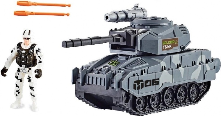 Tanque con figura militar y artillería funcional