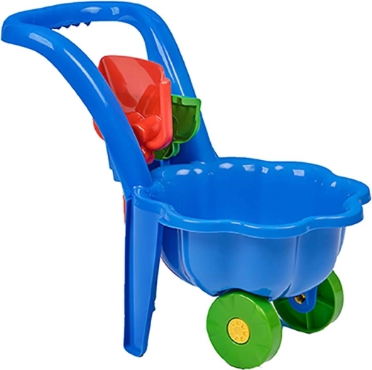 Carretilla de jardín infantil con pala y rastrillos BAYO Sedmikrátka azul
