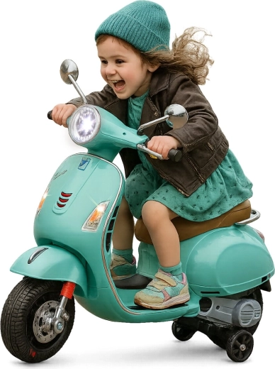 Vehículo eléctrico infantil Vespa GTS 125 en color verde menta