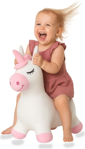 Unicornio saltarín HoppyDoo con funda de felpa y bomba de inflado