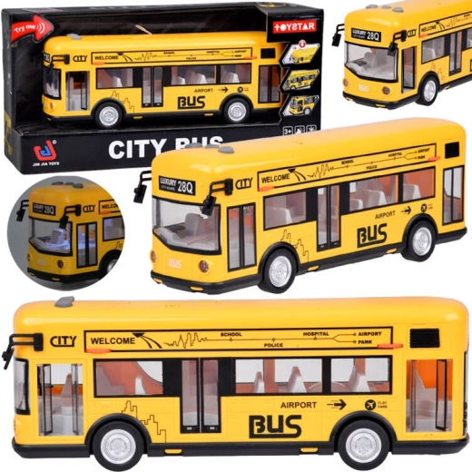 Autobús urbano amarillo con luces, sonidos y puertas que se abren