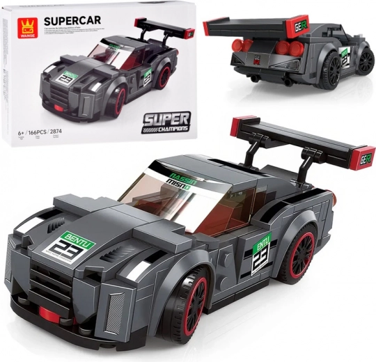 Set de construcción técnico coche deportivo gris, 166 piezas con pegatinas