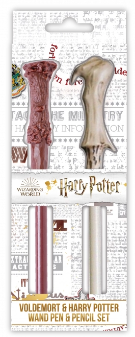Set de bolígrafo y lápiz con forma de varitas mágicas – Harry y Voldemort