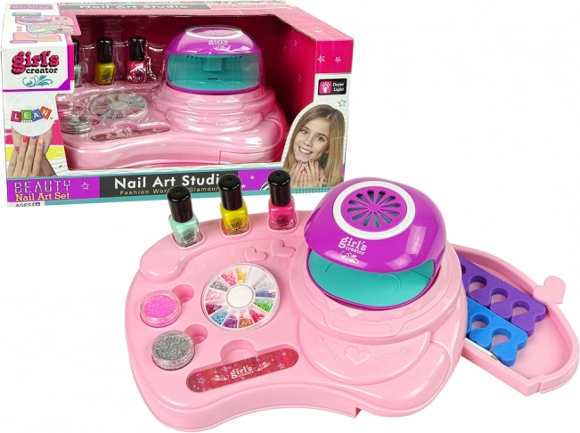 Set infantil para decorar uñas con purpurina y lámpara