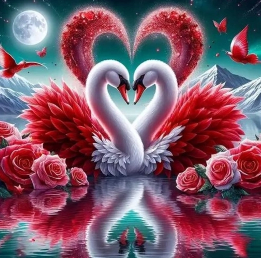 Pintura de diamantes Cisnes enamorados 30 × 40 cm
