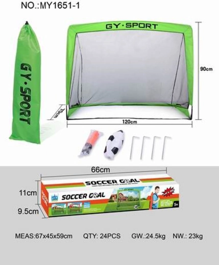 Portería de fútbol plegable verde con accesorios