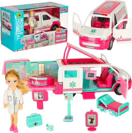 Ambulancia infantil 2 en 1 con hospital móvil y muñeca