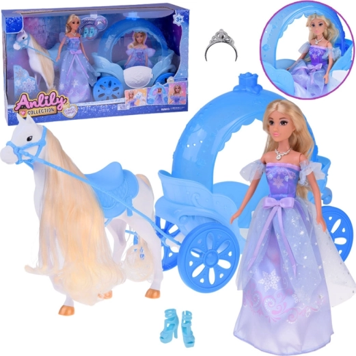 Muñeca princesa con caballo blanco y carruaje