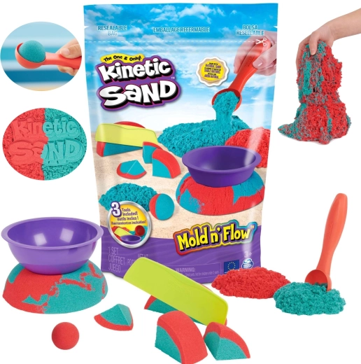 Kinetic Sand Mold 'n Flow arena cinética con 2 colores y 3 accesorios