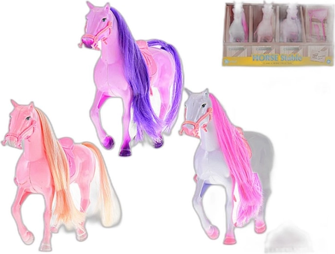 Caballo con silla y accesorios en un establo de cartón - 1 pieza