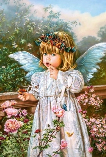 Pintura por números Ángel con flores 40 × 50 cm