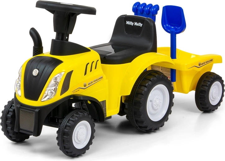 Milly Mally correpasillos infantil tractor New Holland T7 con remolque plegable, amarillo