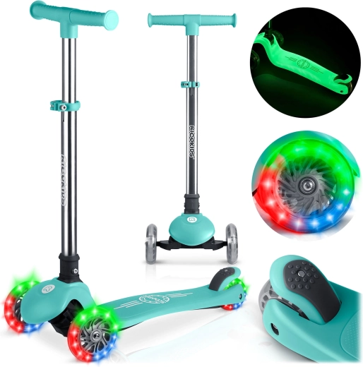 Patinete infantil de equilibrio de tres ruedas RICOKIDS Glow – turquesa