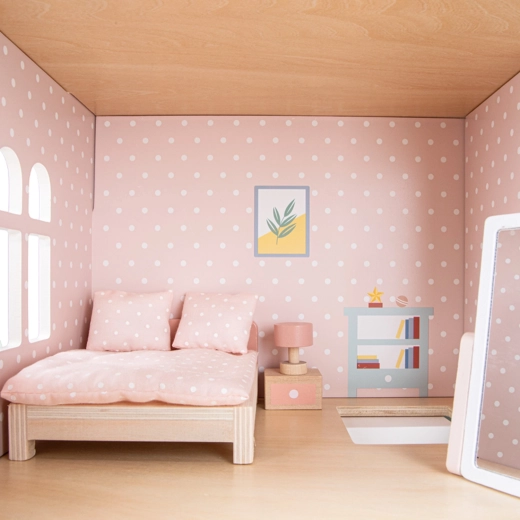 Casa de madera para muñecas con muebles