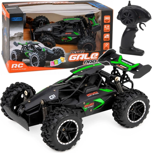Coche RC todoterreno 1:18 2,4 GHz, negro-verde, hasta 15 km/h