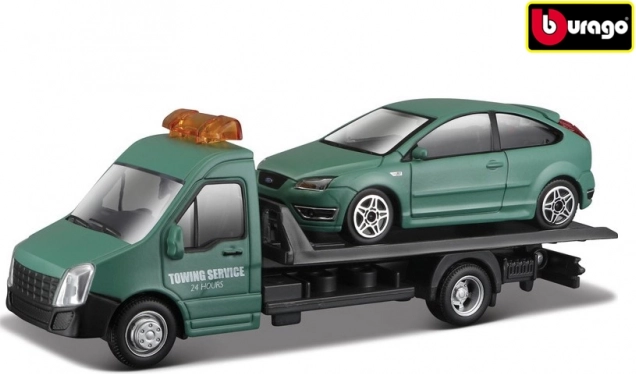 Modelo de vehículo de remolque Bburago con Ford Focus ST a escala 1:43