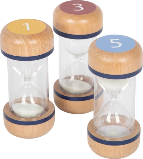 Small foot set de relojes de arena de madera 1–3–5 minutos