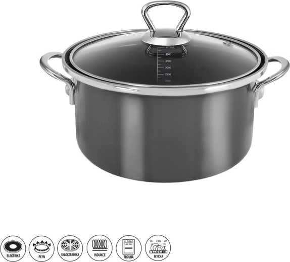 Cacerola esmaltada Metalic Lem 4,5 l con tapa de vidrio