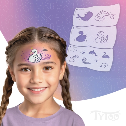 TyToo Mosaic plantillas para pintar la cara con delfín y cisne, 3 unidades