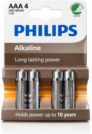 Pilas alcalinas Philips AAA LR03 de 1,5 V, 4 unidades