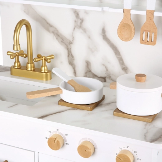 Cocina de madera para niños – blanca con diseño marmoleado