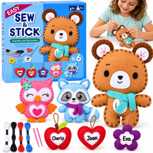 Kit creativo de costura y pegado de fieltro – 6 decoraciones